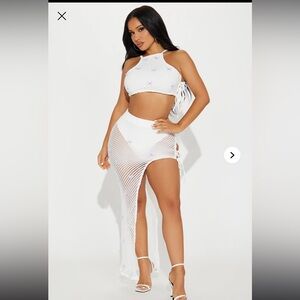 Fashion Nova - Butterfly Escape Crochet Skirt Set - White